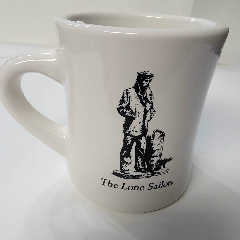 Vintage The Lone Sailor Mid-century Collector Mug Mil-Art 4 Quotes White Glass